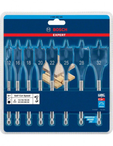 BOSCH EXPERT 2608900335 Set de brocas fresadoras planas EXPERT Self Cut Speed de 12/16/18/20/22/25/28/32 mm, 8 unidades