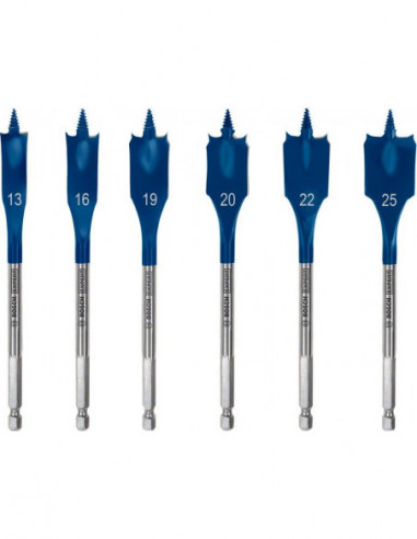 BOSCH EXPERT 2608900333 Set de brocas fresadoras planas EXPERT Self Cut Speed de 13/16/19/20/22/25 mm, 6 unidades