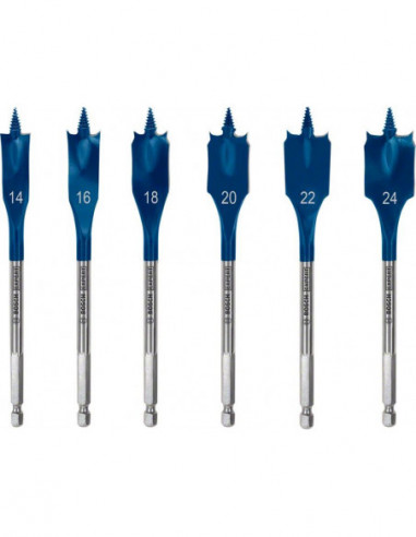 BOSCH EXPERT 2608900332 Set de brocas fresadoras planas EXPERT Self Cut Speed de 14/16/18/20/22/24 mm, 6 unidades